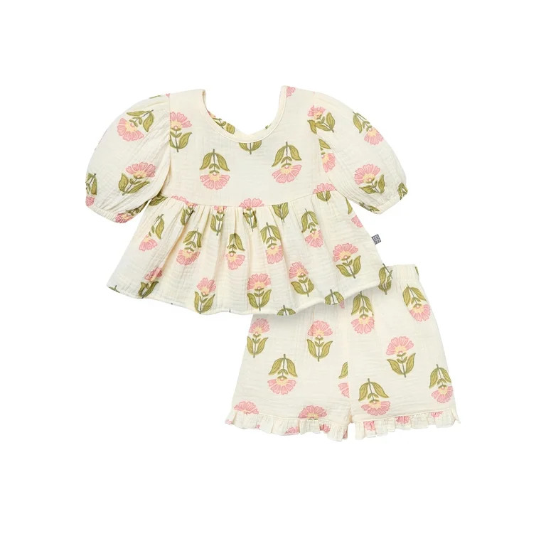 Modern Moments Toddler Girl Puff Sleeve Short Set, 2-Piece, Sizes 12M-5T | Walmart (US)