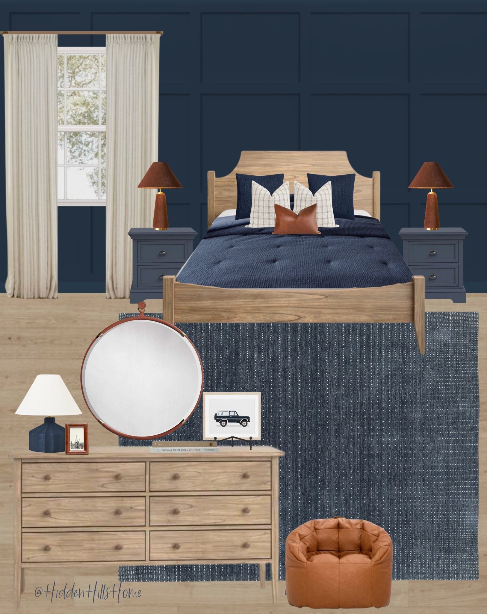 Teen boys bedroom decor, boys bedroom mood board, boys room design, kids bedroom, masculine boys room decor ideas #boysbedroom 

Wall color is SW In The Navy

#LTKHome #LTKSaleAlert #LTKKids