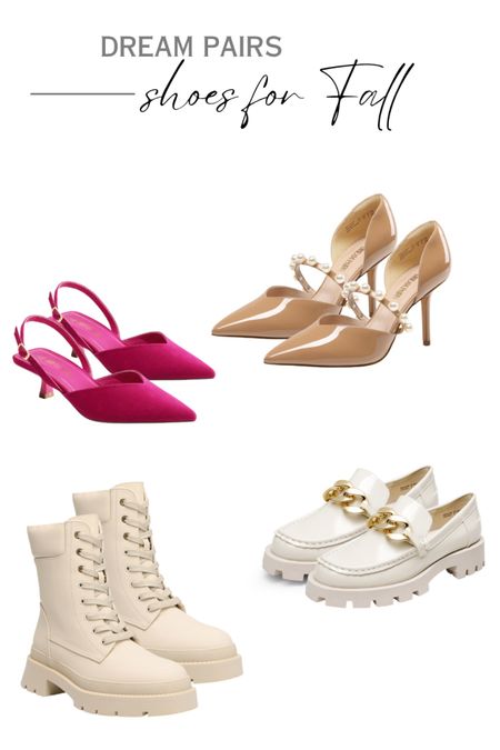 Dream Pairs shoes for Fall 🍁
Sling back kitten heels 
Golden chain chunky loafers 
Pearl straps pointed toe stiletto heels 
Lug sole platform combat boots 

#LTKstyletip #LTKshoecrush #LTKSeasonal