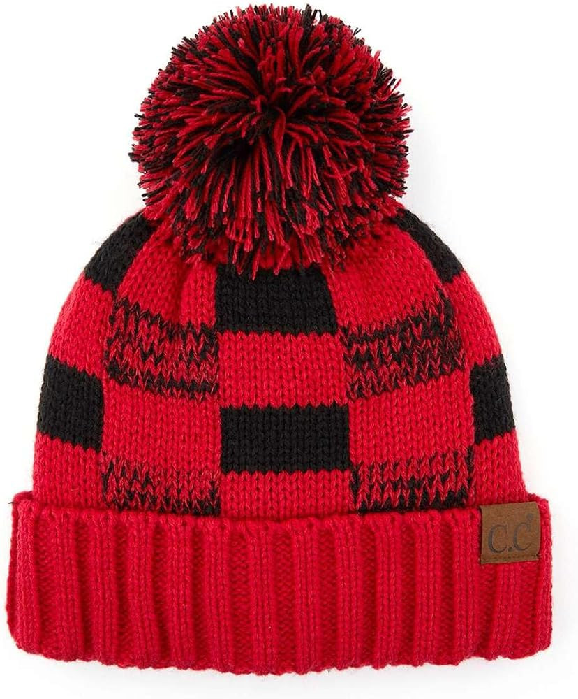 C.C Multi Blend Pom Soft Fuzzy Lined Thick Knit Cuff Beanie Hat | Amazon (US)