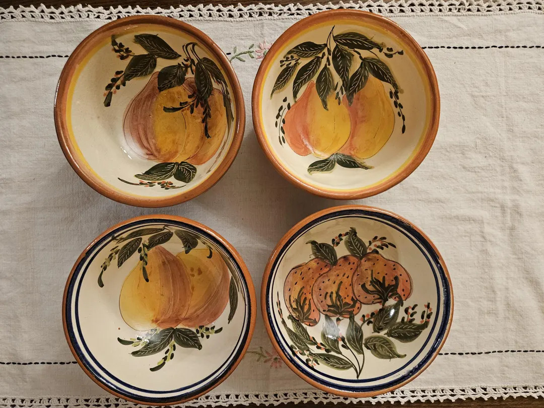 Set of 4 Portuguese Hand Painted Terracotta Fruit Bowls. | Etsy (US)