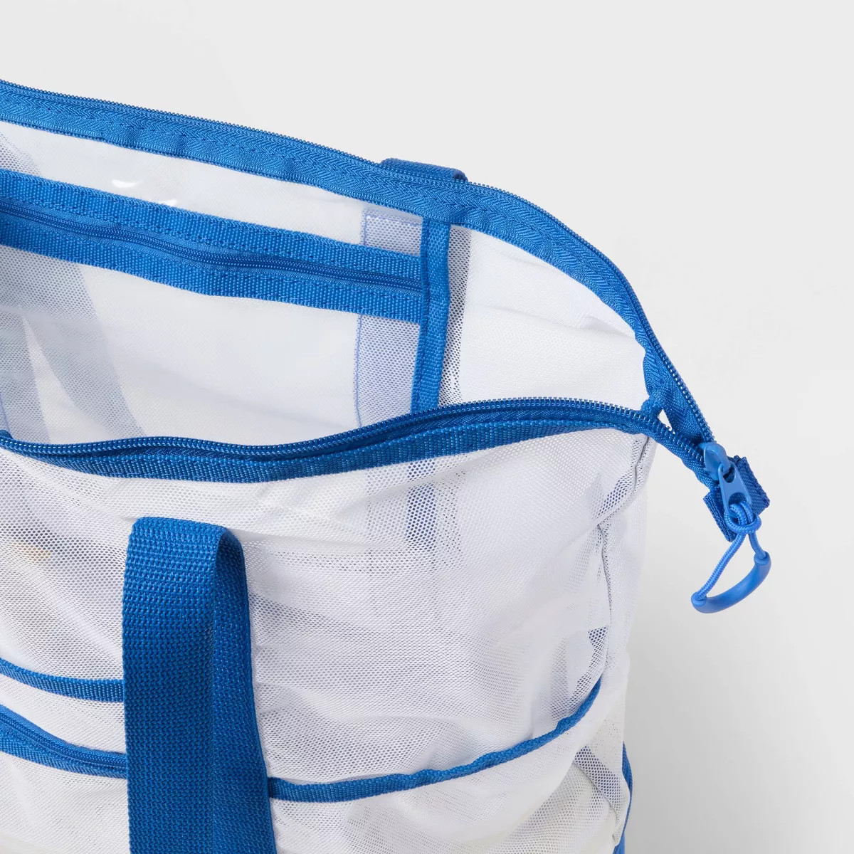 Beach Tote Bag with Zipper Bottom Tan Stripe / Navy - Sun Squad™ | Target