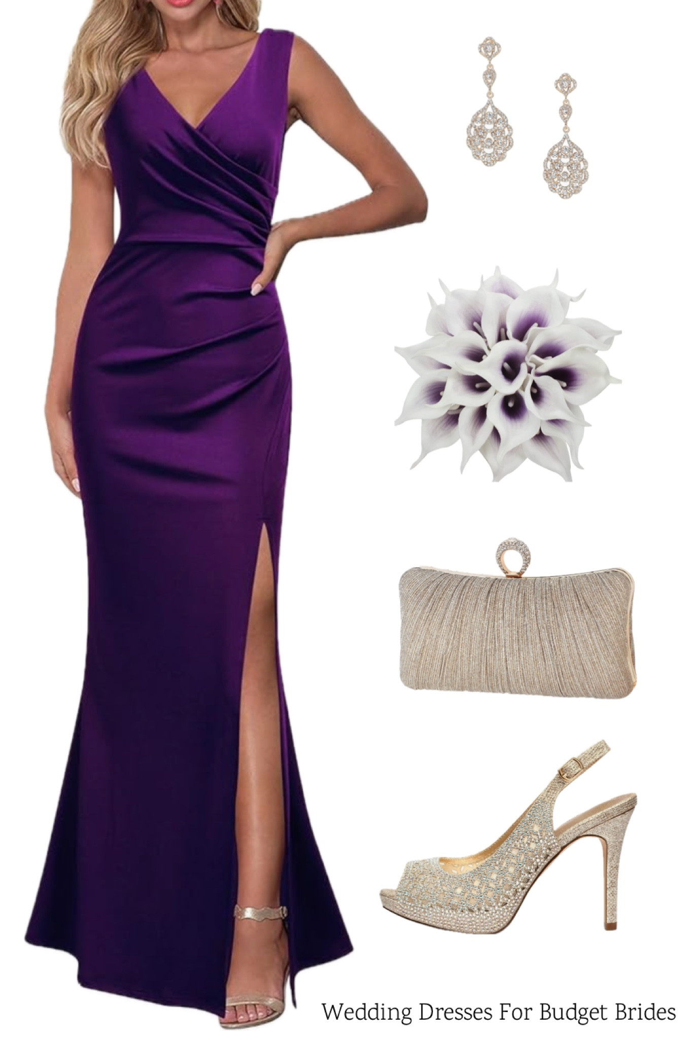 Fall bridesmaid or wedding guest dress and accessories in purple, white, and gold for a formal or black tie wedding.

#LTKWedding #LTKStyleTip #LTKParties