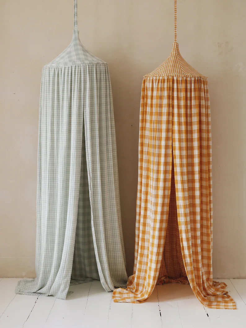 Mint muslin canopy /Checkered canopy / Limone collection /  Thick cotton /  Mustard Bed Canopy / ... | Etsy (US)