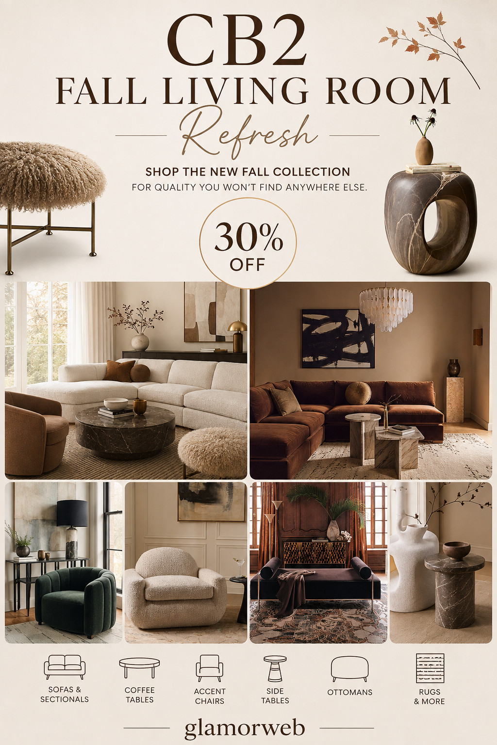 Fall living room refresh just got SO good 🤎✨ CB2 dropped the dreamiest pieces and everything feels like that cozy-luxe vibe we all want right now 🍂 Think sculptural sofas, modern sectionals, statement coffee tables + the prettiest accent chairs that instantly elevate your space.

The best part? You can shop the NEW fall collection for quality you literally won’t find anywhere else… and it’s up to 30% OFF 🙌 If you’ve been waiting to upgrade your living room — this is your sign.

Sofas, sectionals, ottomans, rugs, side tables & more… all giving elevated fall energy 🍁✨

#cb2 #cb2home #falllivingroom #livingroomrefresh #fallhome #modernhome #cozyhome #neutralhome #luxeliving #interiorinspo #homedecorfinds #ltkhome #ltkstyle #ltkfinds #ltkfall #ltkdecor #ltkunder1000 #ltkdeals #homeinspo #livingroomdesign #fallvibes #cozyvibes #homestyle #interiorstyling #modernlivingroom #minimalisthome #cozyspaces #fallrefresh #homesofinstagram #decorinspo #salealert #homegoals #neutraldecor #warmtones #fallaesthetic #livingroomideas #coffeetabledecor #accentchair #sectionalsofa #homedetails #styledspaces 

 #LTKSeasonal #LTKHome #LTKSaleAlert
