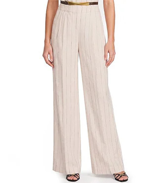 Donna Karan Coordinating Pinstripe Linen Blend High Waisted Wide Leg Pants | Dillard's | Dillard's