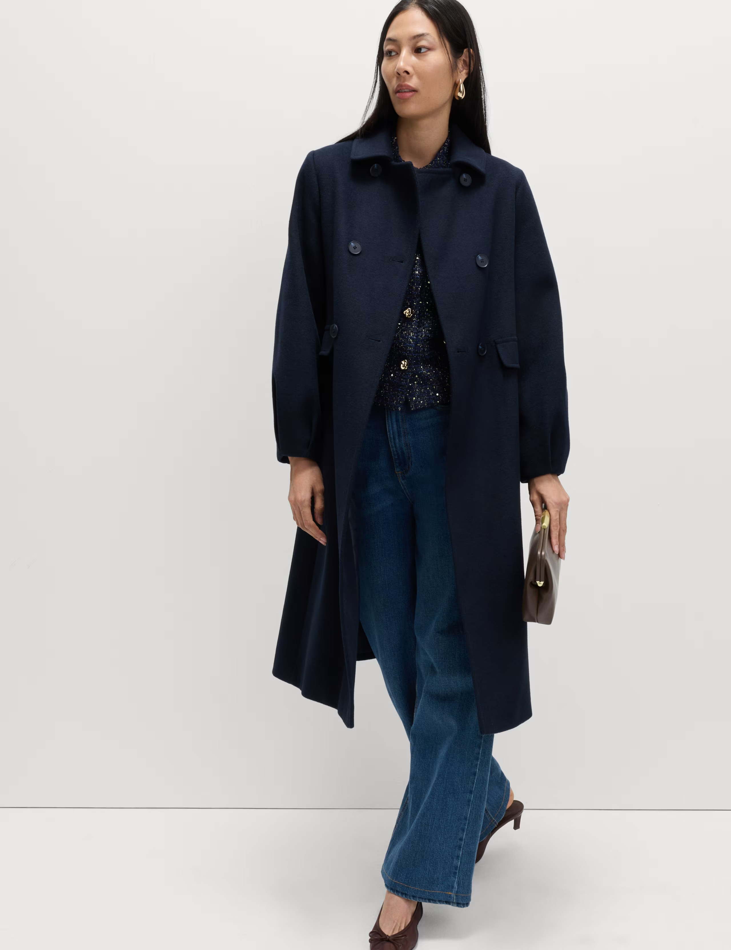 Wool Blend Volume Sleeve Double Breasted Midi Coat | M&S | M&S | Marks & Spencer (UK)