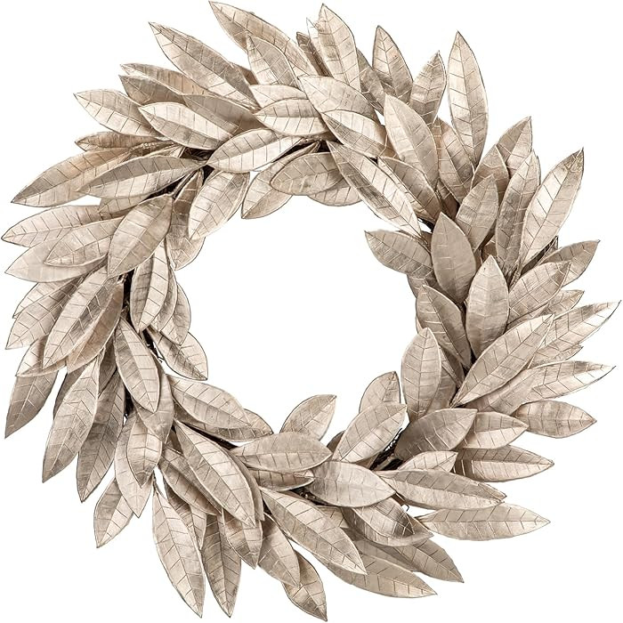 Artificial Champagne Gold Bay Leaf Wreath - 16 Inch Laurel Leaf Xmas Wreath for Front Door Holida... | Amazon (US)
