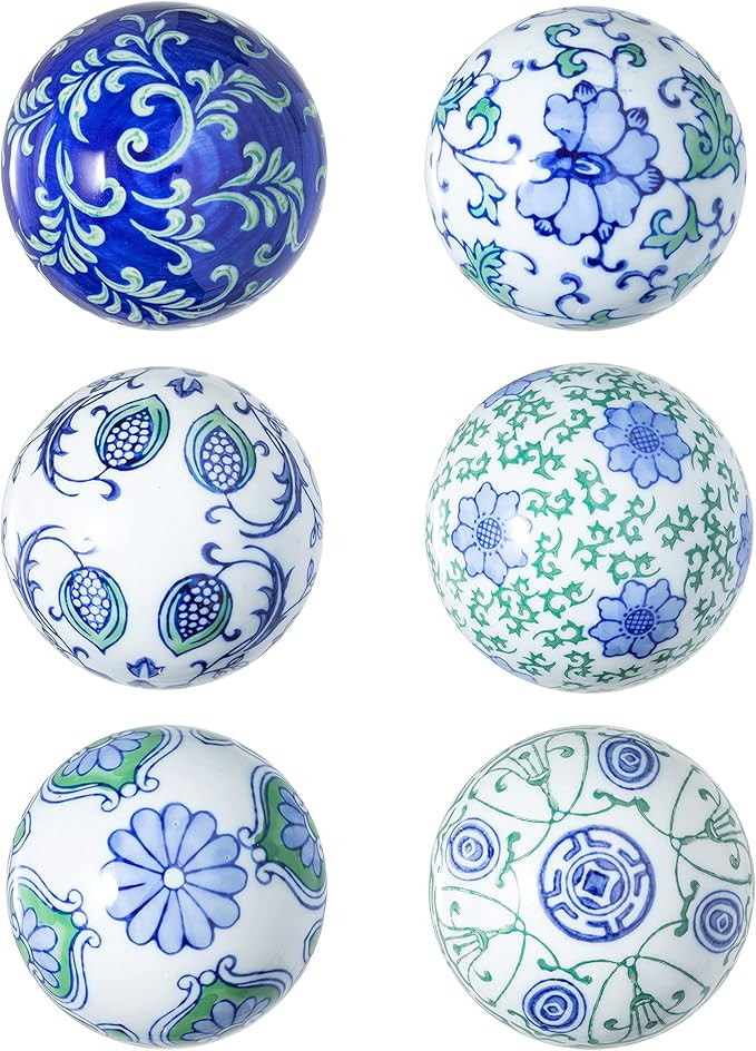 Ka Home Porcelain Orbs Decorative Balls in Green and Blue-Small Ceramic Spheres for Centerpiece o... | Amazon (US)