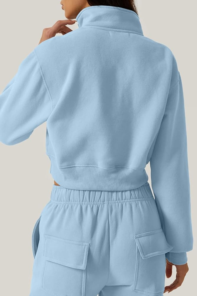 QINSEN Womens Half Zip Crop Sweatshirt High Neck Long Sleeve Pullover Cropped Top | Amazon (US)