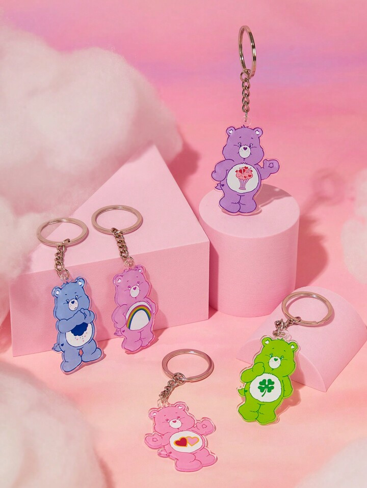 SHEIN X Care Bears 5pcs Cartoon Bear Acrylic Keychain/Bag Charms Set, GIFTS, Valentines | SHEIN