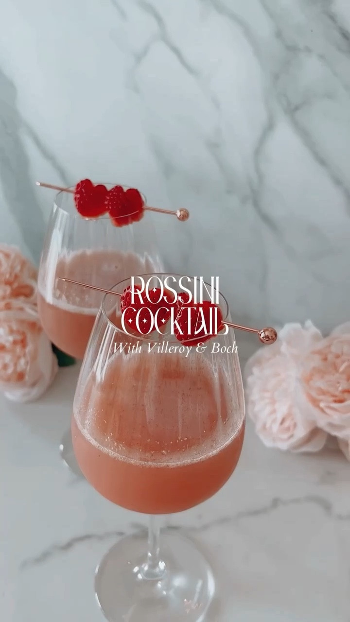 Everybody knows Bellini, but have you ever tried Rossini? Named after the 19th Italian composer Gioacchino Rossini, it’s a cocktail made with pureed strawberries and Prosecco. This cocktail is sophisticated and evokes Spring with its notes of delicate flavors dancing together on your palate, and I have the perfect glass to enjoy it! Villeroy and Boch, the world-famous European company synonymous with upmarket aesthetics and incredible quality since 1748, sent me this beautiful set of crystal wine goblets from the Rose Garden collection that are so pretty and delicate! They are perfect for sipping wine and the right size to make a sparkling cocktail like this. They quickly became a staple on my tablescapes, and I’ll show you more soon! 
Here’s the recipe for 4 cocktails: 
1 box of strawberries
1 bottle of Prosecco
2oz of Simple syrup
 
Cut the strawberries, and put them in a blender.
Add 2 ½ oz of pureed strawberries in a glass(1 part), add ½ oz of simple syrup, and top with Prosecco (2 parts). Garnish with strawberries, and enjoy!
 
Follow @villeroybochusa for more inspiration! #sponsored #villeroybochpartner, #myvilleroyboch #cocktails #cocktailsofinstagram #cocktail #cocktailsathome #craftcocktails #mixology #mixologyart #craftedmixology #prosecco #proseccotime #proseccodoc #entertainingathome #entertaininginstyle #entertaining #entertainingideas #thefinerthings #thefinerthingsinlife #glamstyleliving #glamstylehome #glamstyledecor