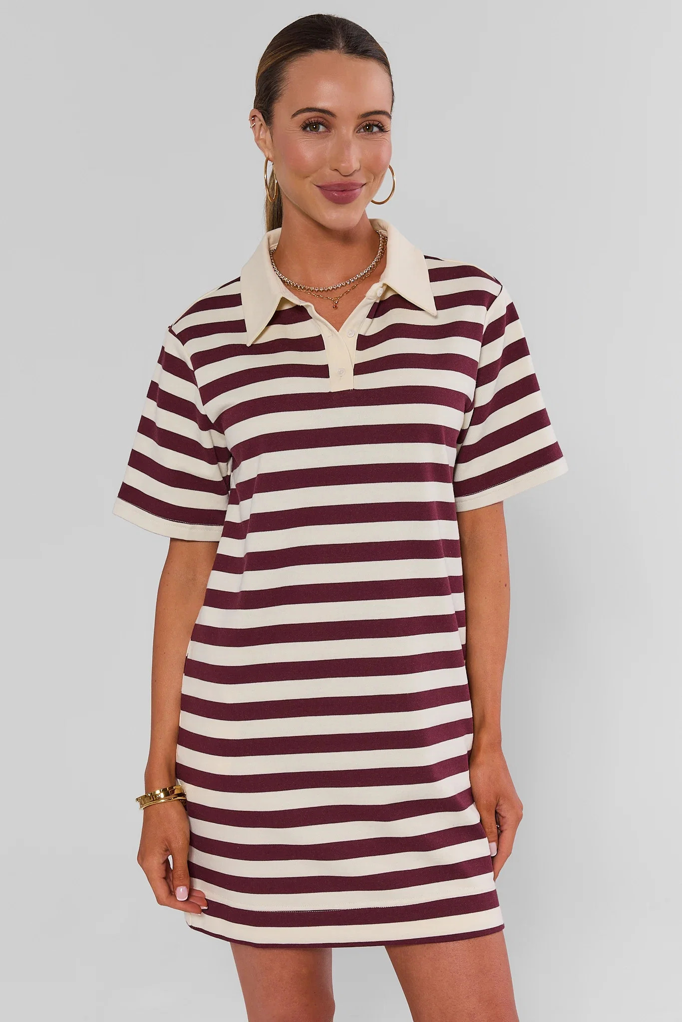 Maroon Striped Short Polo Dress | Avara