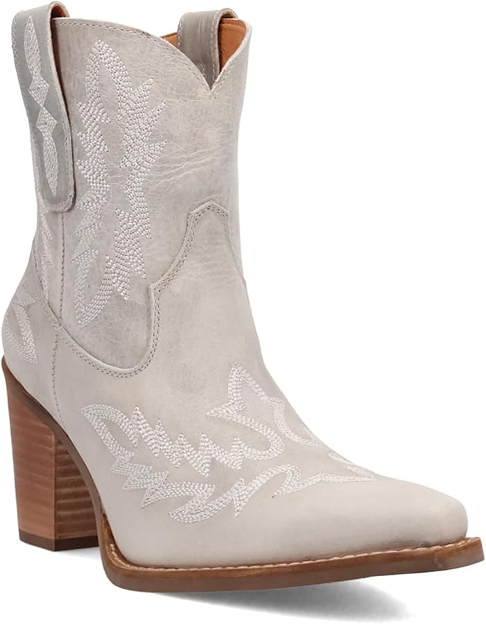 Dingo Womens Rocky Embroidered Pointed Toe Casual Boots Ankle Mid Heel 2-3" - Off White | Amazon (US)