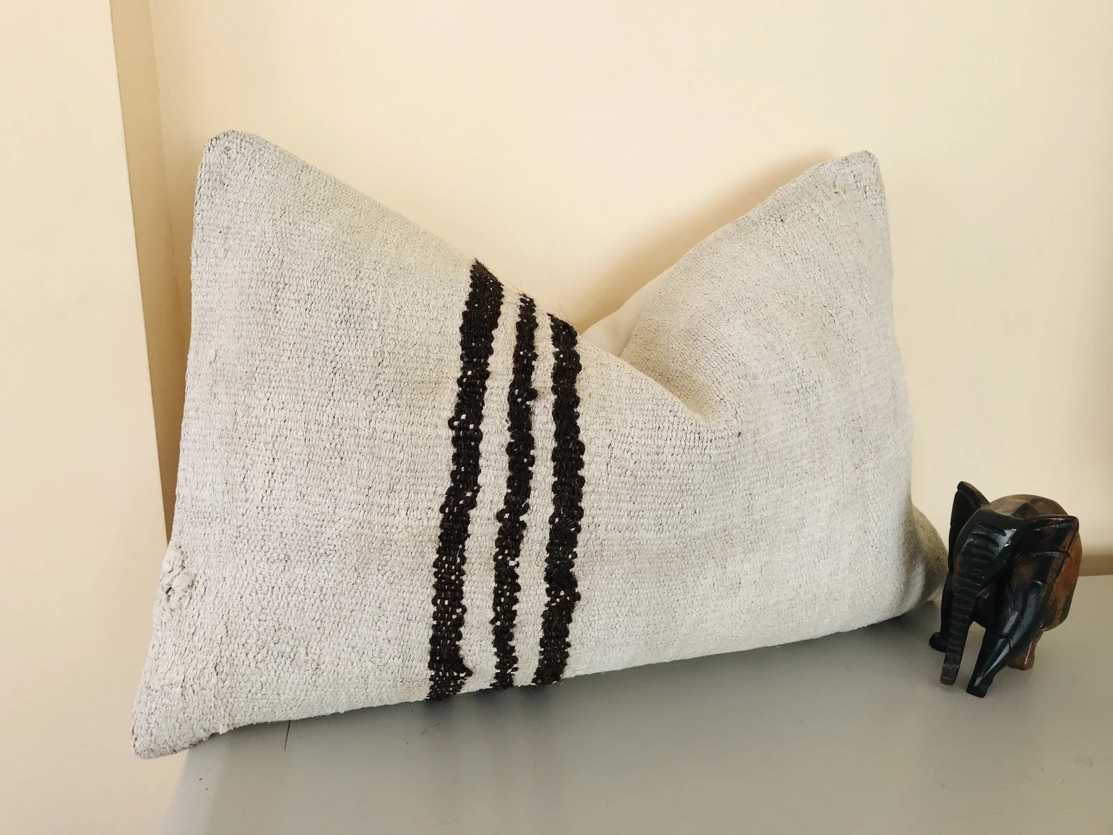 Lumbar Kilim Pillow Cover -16x24 Turkish Pillow Case -black off White Throw Pillow -handwoven Pil... | Etsy (US)