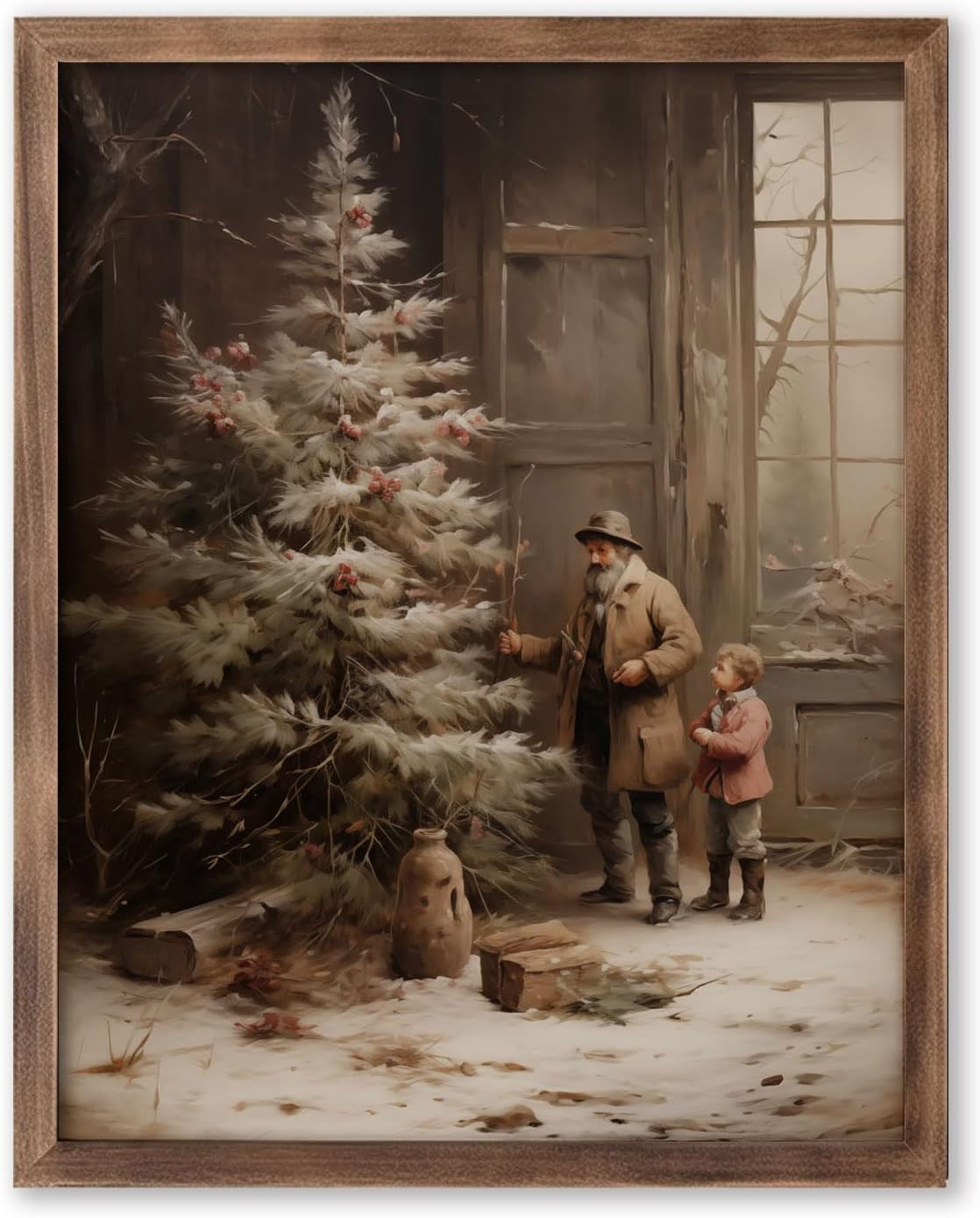 Country Christmas Vintage Painting Print Winter Rustic Wall Art Farmhouse Christmas Holiday Decor... | Amazon (US)