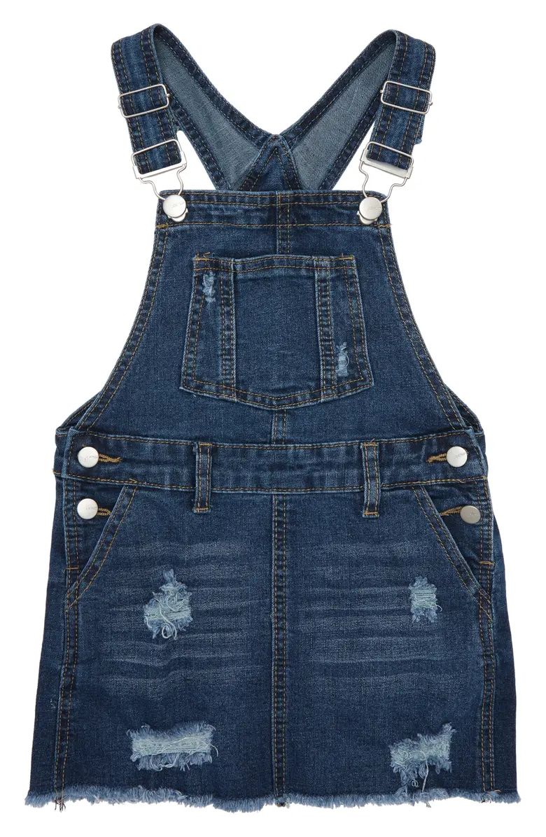 Kids' Distressed Stretch Cotton Denim Overall Dress | Nordstrom