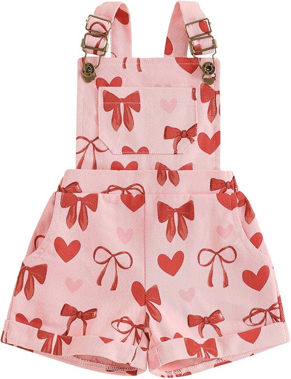 Valentines Baby Girl Outfit Toddler Overalls Shorts Love Heart Romper Jumpsuit Little Girl Valent... | Amazon (US)