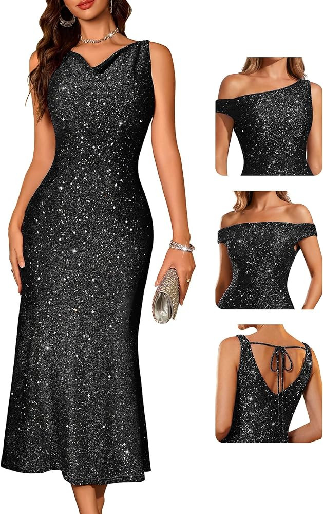 BeryLove Formal Sequin Christmas Wedding Guest Cocktail Evening Bodycon Prom Dresses | Amazon (US)