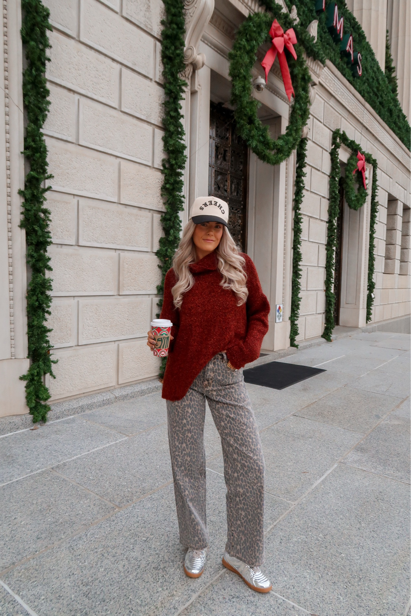 size large in the sweater and size 26 in leopard jeans! love this casual holiday look (the hat says “cheers”) 🥹

#LTKHoliday #LTKSeasonal #LTKCyberWeek