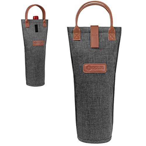 opux Wine Bag Single Bottle Carrier Tote, Insulated Travel Wine Cooler Bag for Picnic Beach Gift, Thermal Padded Portable One Bottle Holder Carrying Case for Women Men Wine Lovers, Charcoal Gray | Amazon (US)