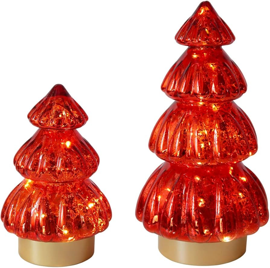 Light Up Mercury Glass Christmas Tree Figurine Battery Operated with Timer for Centerpieces Windo... | Amazon (US)