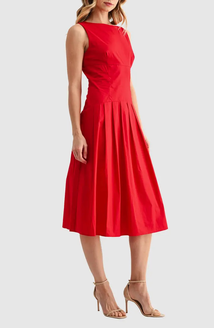 Pleated Sleeveless Cotton Midi Dress | Nordstrom
