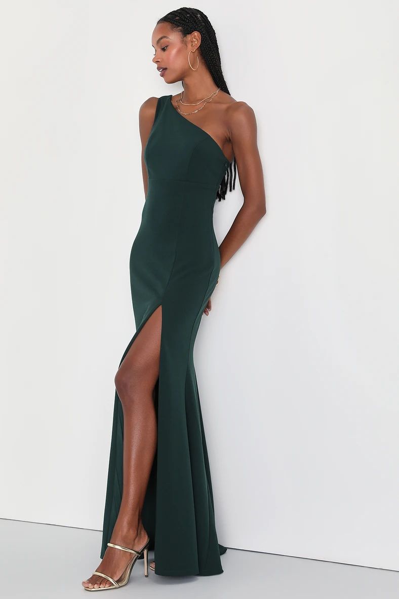 Beloved Moments Emerald Green One-Shoulder Mermaid Maxi Dress | Lulus