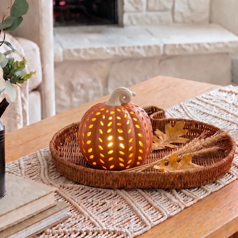 Light-Up Ceramic Pumpkin Tabletop Decoration, Orange, 8", Fall by Way To Celebrate | Walmart (US)