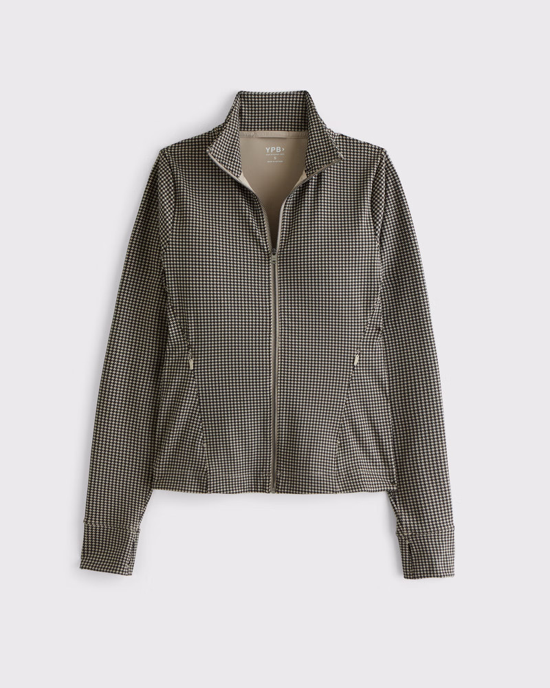 Abercrombie & Fitch Women's YPB sculptLUX Full-Zip in Black Houndstooth - Size XS | Abercrombie & Fitch (US)