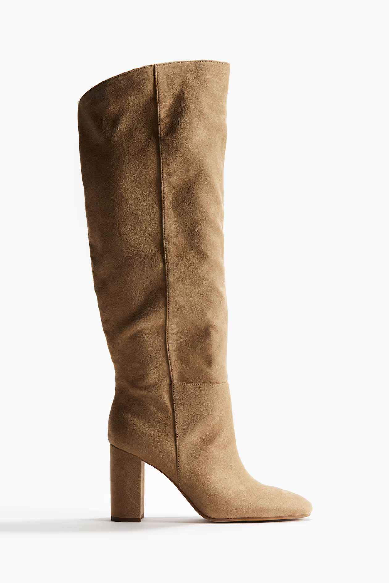 Knee-high heeled boots - High heel - Beige - Ladies | H&M GB | H&M (UK, MY, IN, SG, PH, TW, HK)