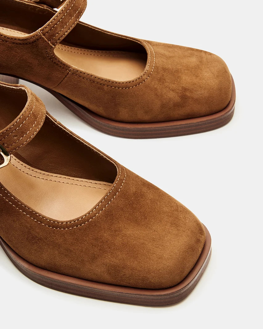 LISBON Chestnut Suede Square-Toe Mary Jane Women's Loafer | Steve Madden (US)