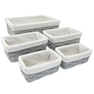 Juvale 5 Piece Grey Wicker Baskets with Cloth Lining for Storage, Lined Bins for Organizing Close... | Target
