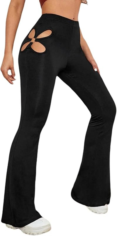 Hilinker Women's High Waisted Flare Long Pants Cut Out Stretchy Ladder Bootcut Yoga Pants | Amazon (US)