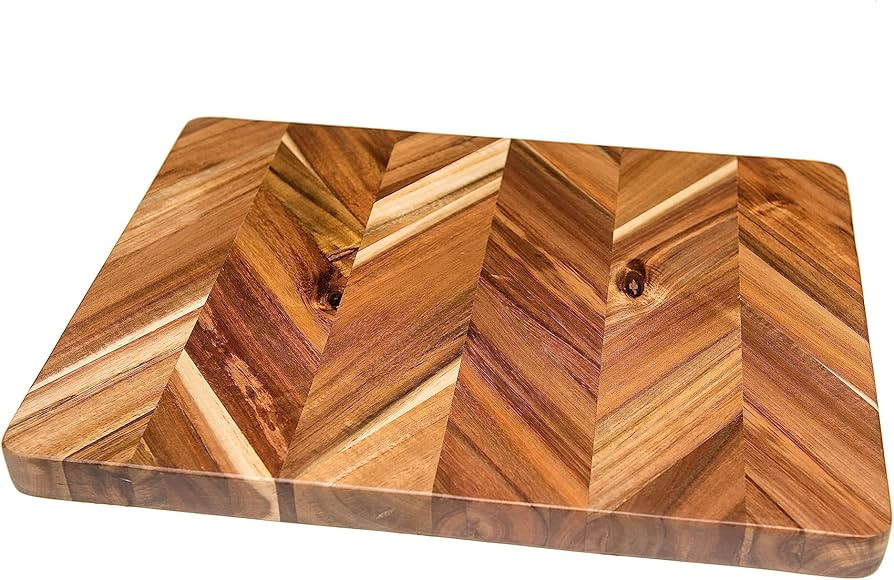 Lipper International Acacia Herringbone Rectangular Cutting and Serving Board with Inset Handles ... | Amazon (US)