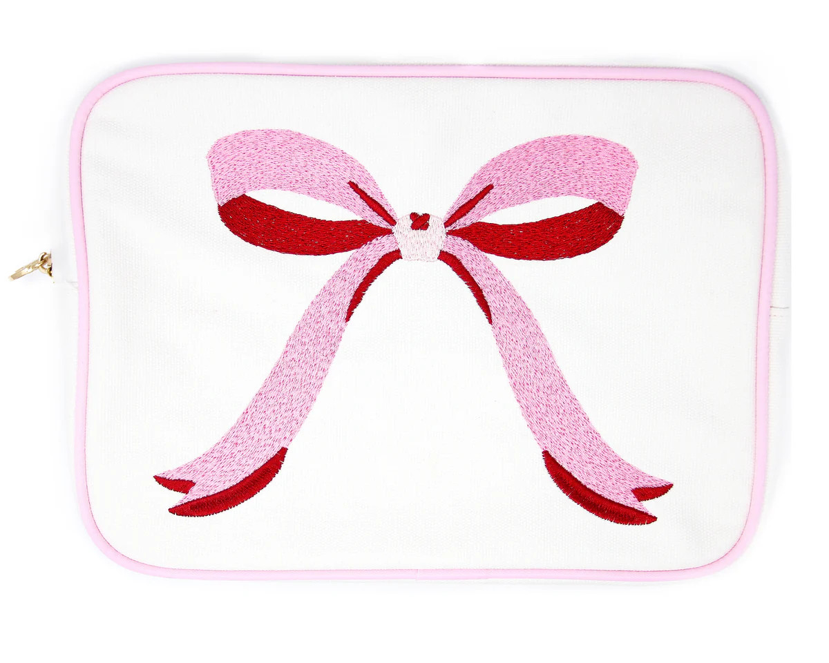 GN x MJD Stitch Along Embroidered Pink Bow Bag | Greystone Needlepoint