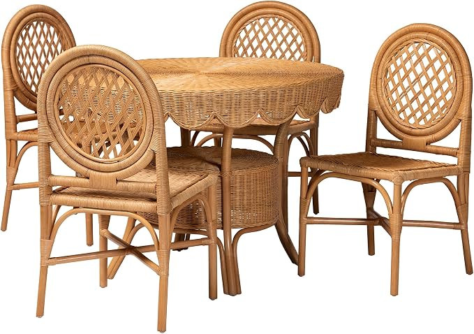 bali & pari Troy 5-Piece Rattan Dining Set - Round Wicker Table with Scallop Edge and 4 Lattice B... | Amazon (US)