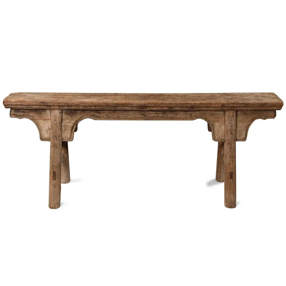 Antique Elm Wood Bench | Chairish