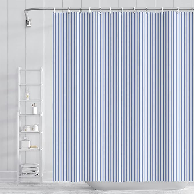 Abstract Stripes Fabric Bathroom Shower Curtain - Sky Blue Lines Modern Minimalist Shower Curtain... | Amazon (US)