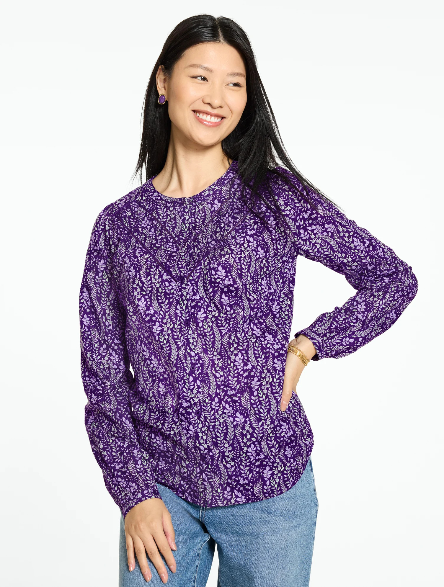 Foliage Fresco Band Collar Top - Bramble Purple - Large Talbots | Talbots