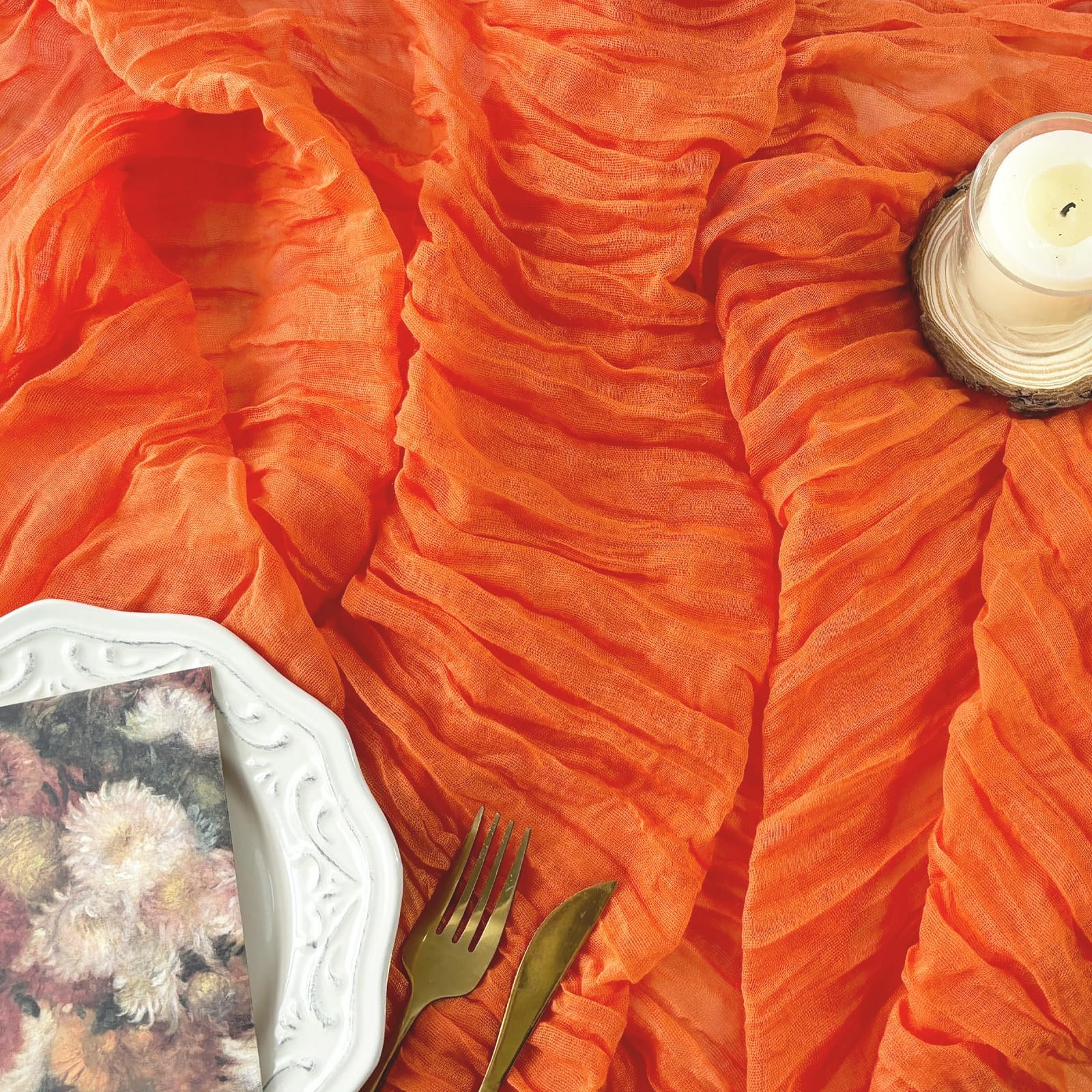 FEXIA Fall Table Runner Orange Cheesecloth 35x120 Inches Boho Gauze Table Runner Burnt for Weddin... | Amazon (US)