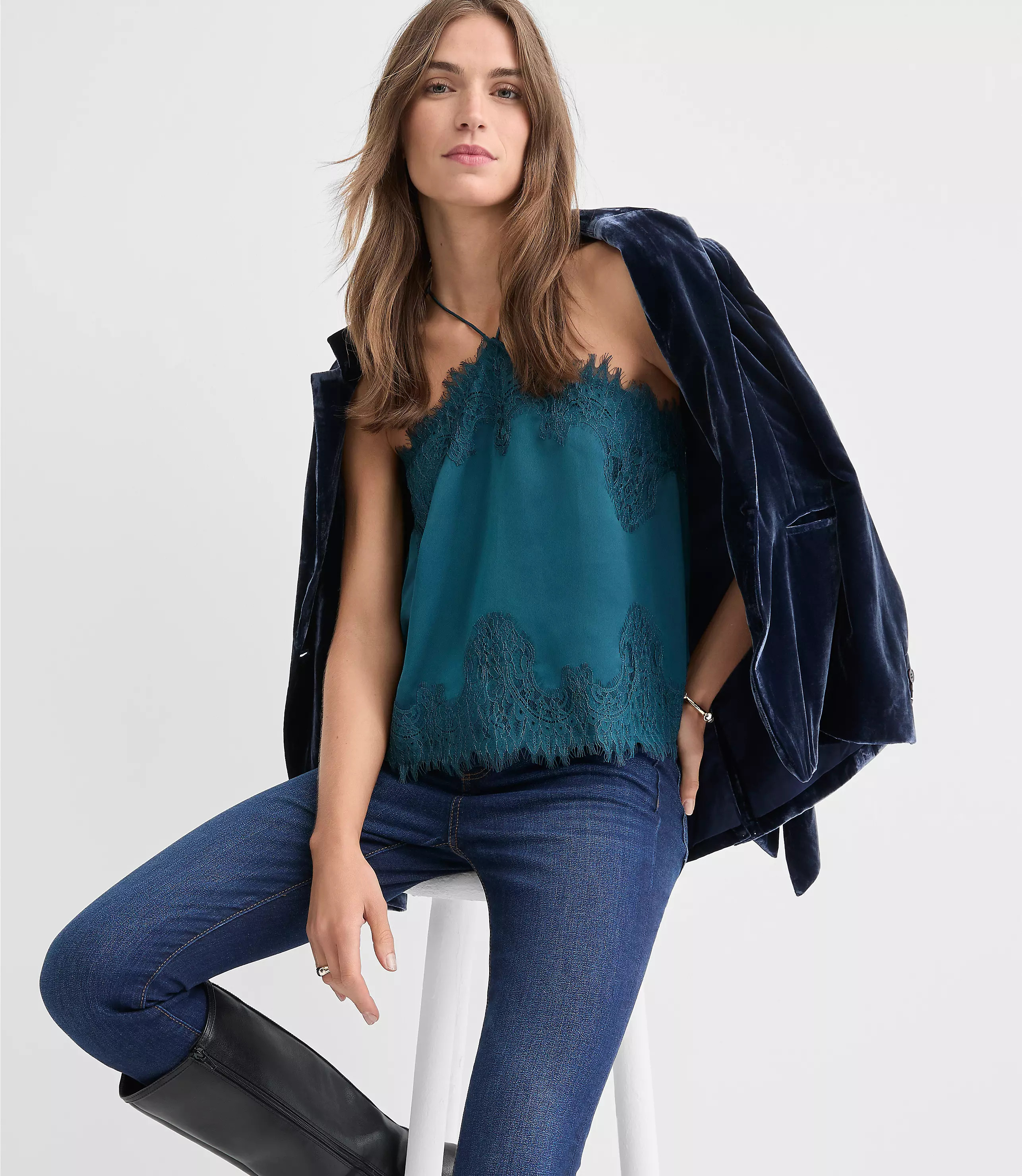 Lace Trim Halter Strappy Cami | LOFT