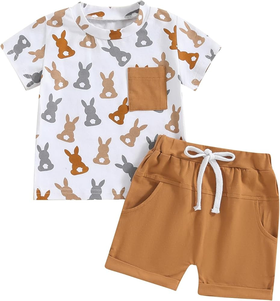 Toddler Boys Summer Clothes Beach Outfits Shark/Tree Print Short Sleeve T-Shirts Tops Shorts 2Pcs... | Amazon (US)