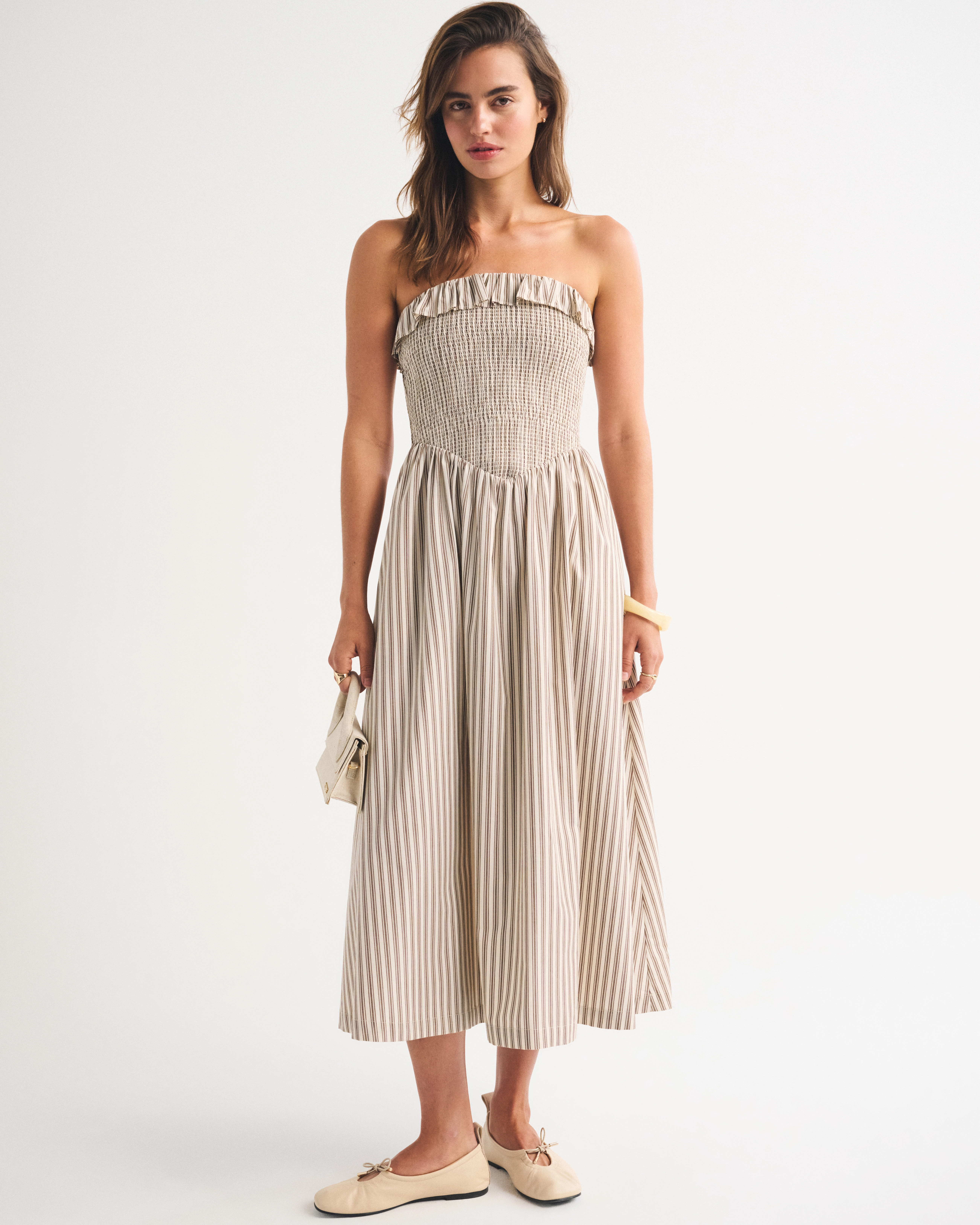 A&F Sydney Smocked Strapless Dipped-Waist Maxi Dress | Abercrombie & Fitch (US)