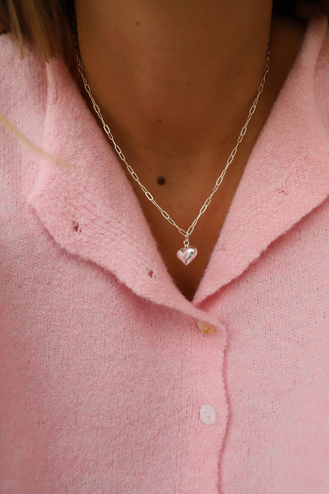 MINI PAPERCLIP PUFF HEART NECKLACE | Katie Waltman Jewelry