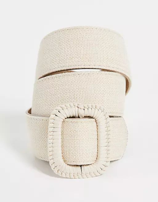 ASOS DESIGN waist and hip belt with textured square buckle in cream | ASOS (Global)
