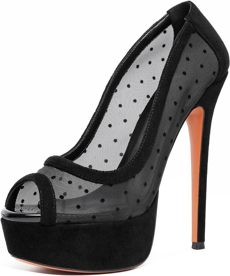 AUMOTED Women's Peep Toe High Heel Platform Stiletto Pumps Slip On Patent Mesh Polka Dot Heels 5.... | Amazon (US)