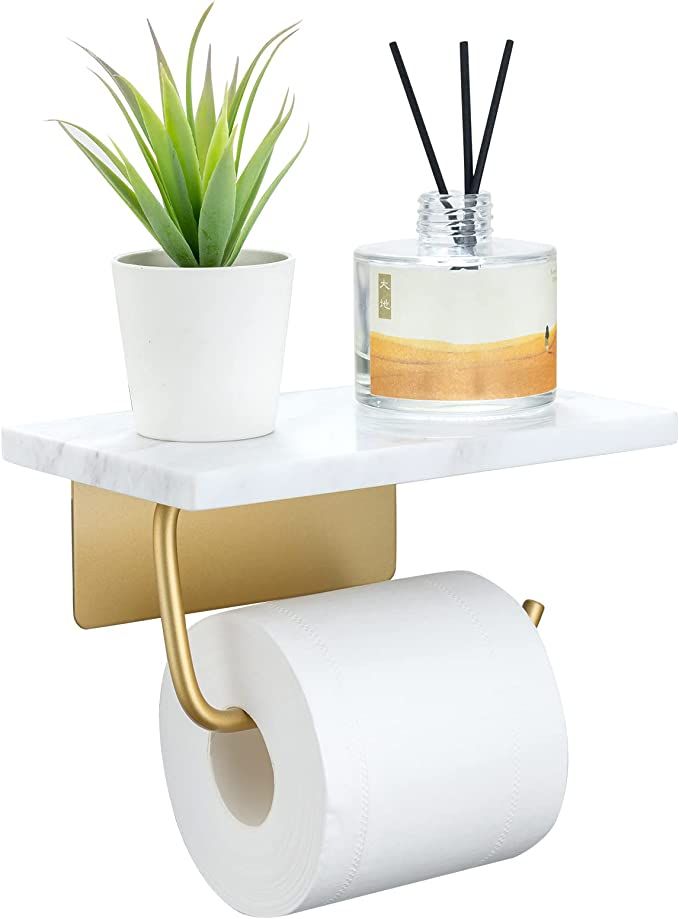 Toilet Paper Holder with Natural Marble Shelf for Bathroom Washroom,Wall Mounted Tissue Holder Su... | Amazon (US)