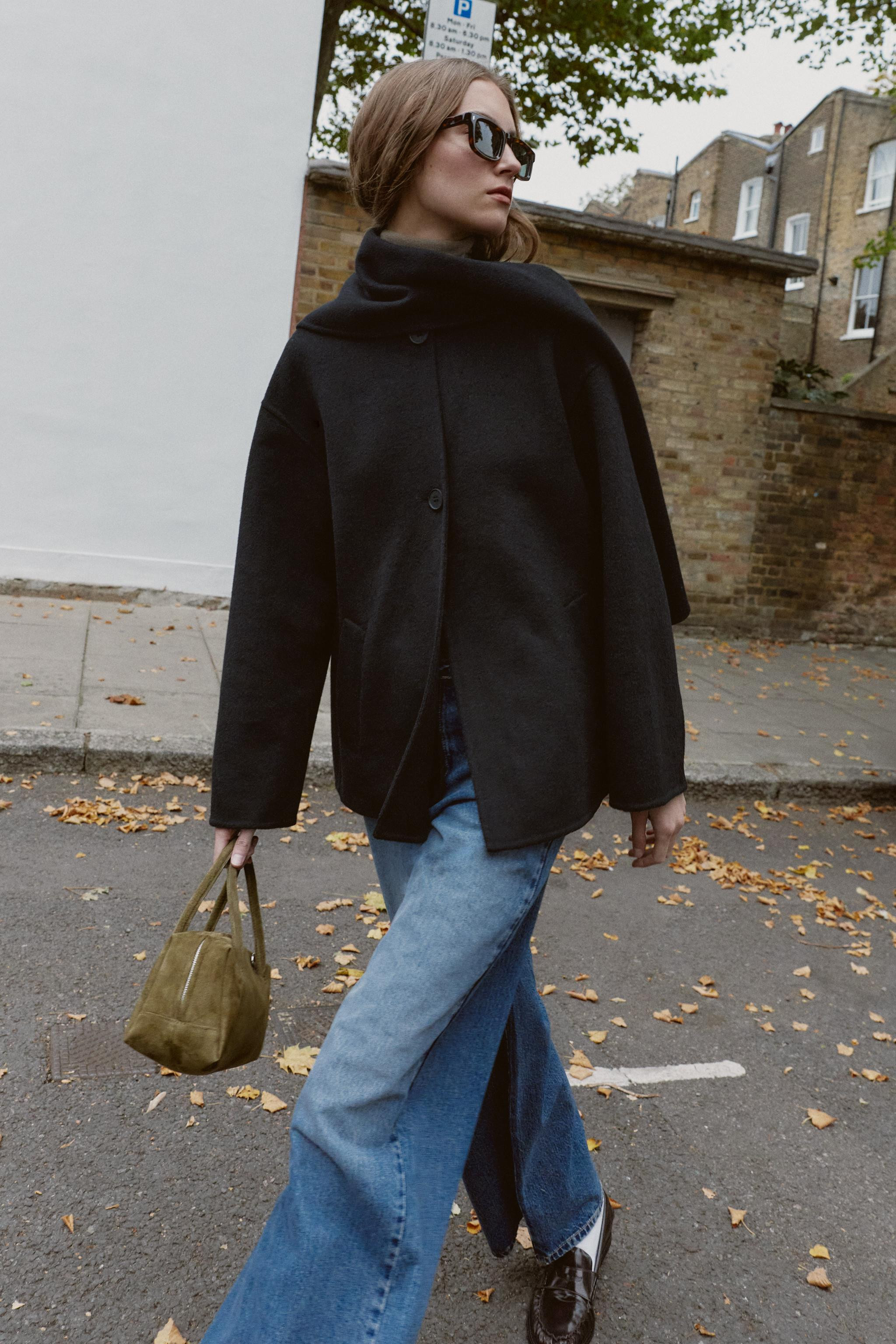 SHORT WOOL COAT WITH SCARF | Zara UK