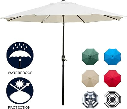 Sunnyglade 9' Patio Umbrella Outdoor Table Umbrella with 8 Sturdy Ribs (Beige) | Amazon (US)